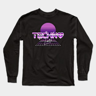 TECHNO  - Synthwave Heart Grid (Purple) Long Sleeve T-Shirt